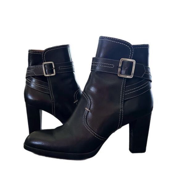 Tod's Leather Ankle Boots Block Heel Black Size 9.5